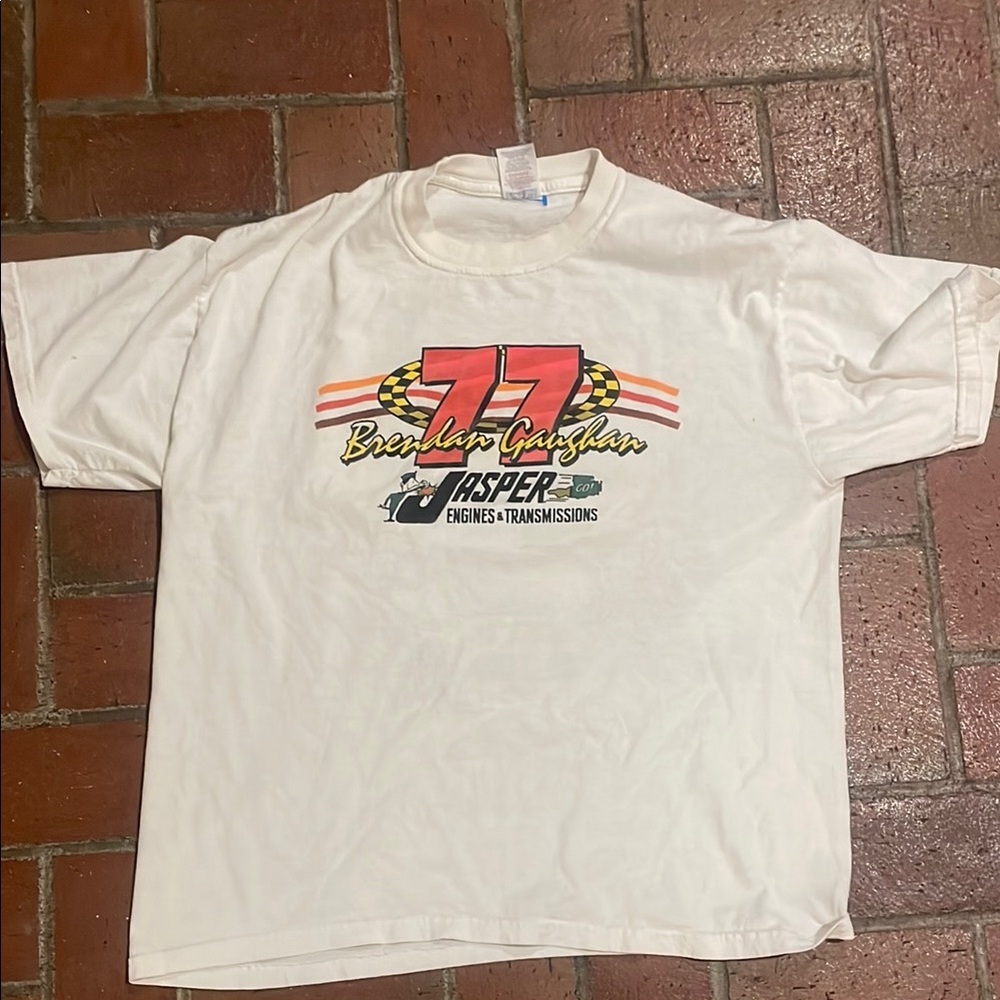 White Graphic T-Shirt with Racing‎ Design